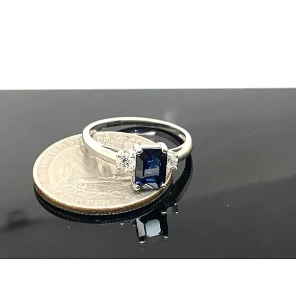 Emerald Cut Blue Gemstone Diamond Engagement Cocktail Ring 14k Gold Women's SZ 7